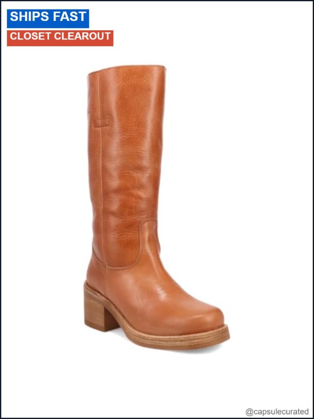Leather Knee High Pull On Boots Round Toe Mid Block Heel Casual